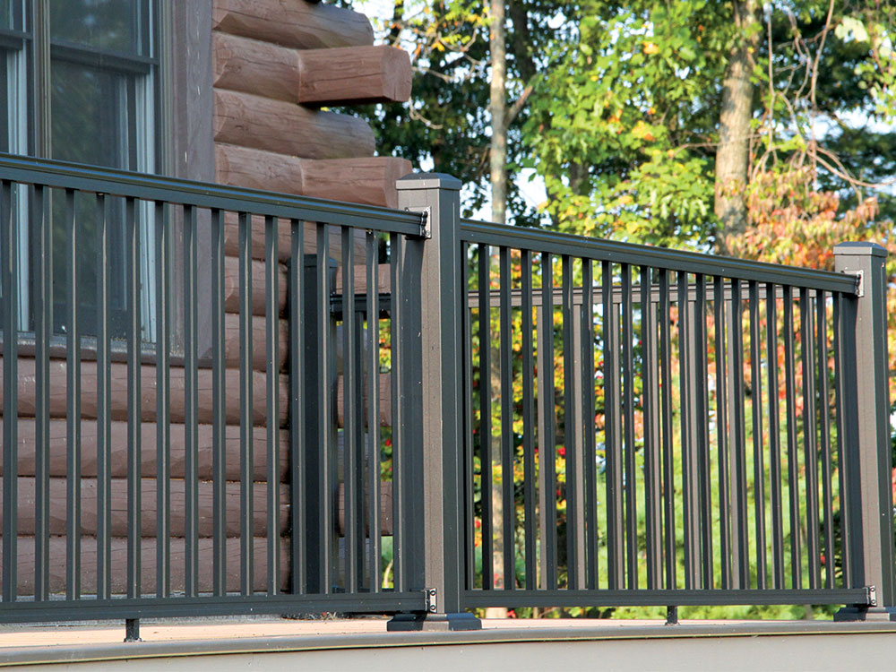 External view of a porch with black railing